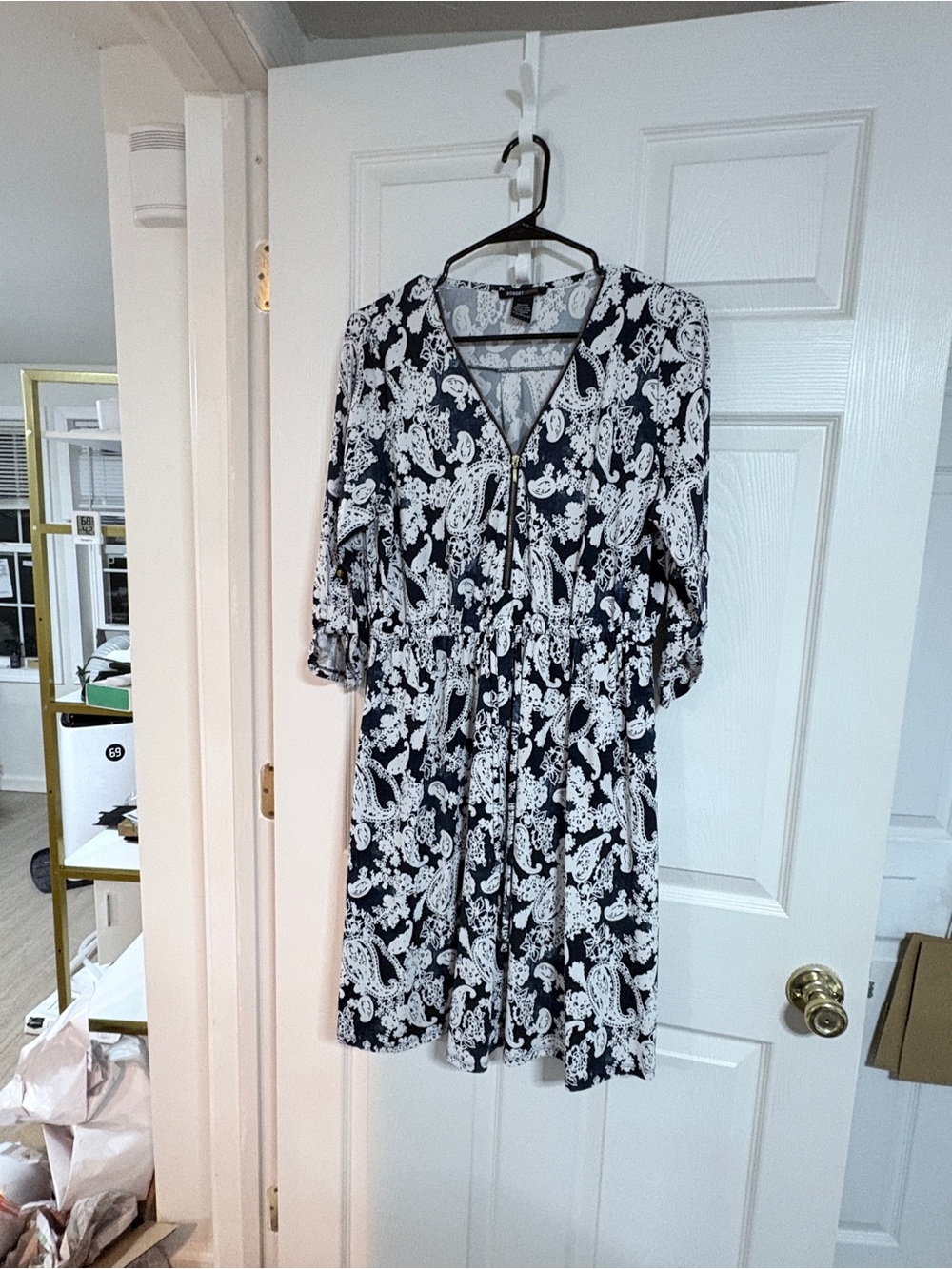 Robert Louis Navy and White Paisley V-Neck Midi Dress
